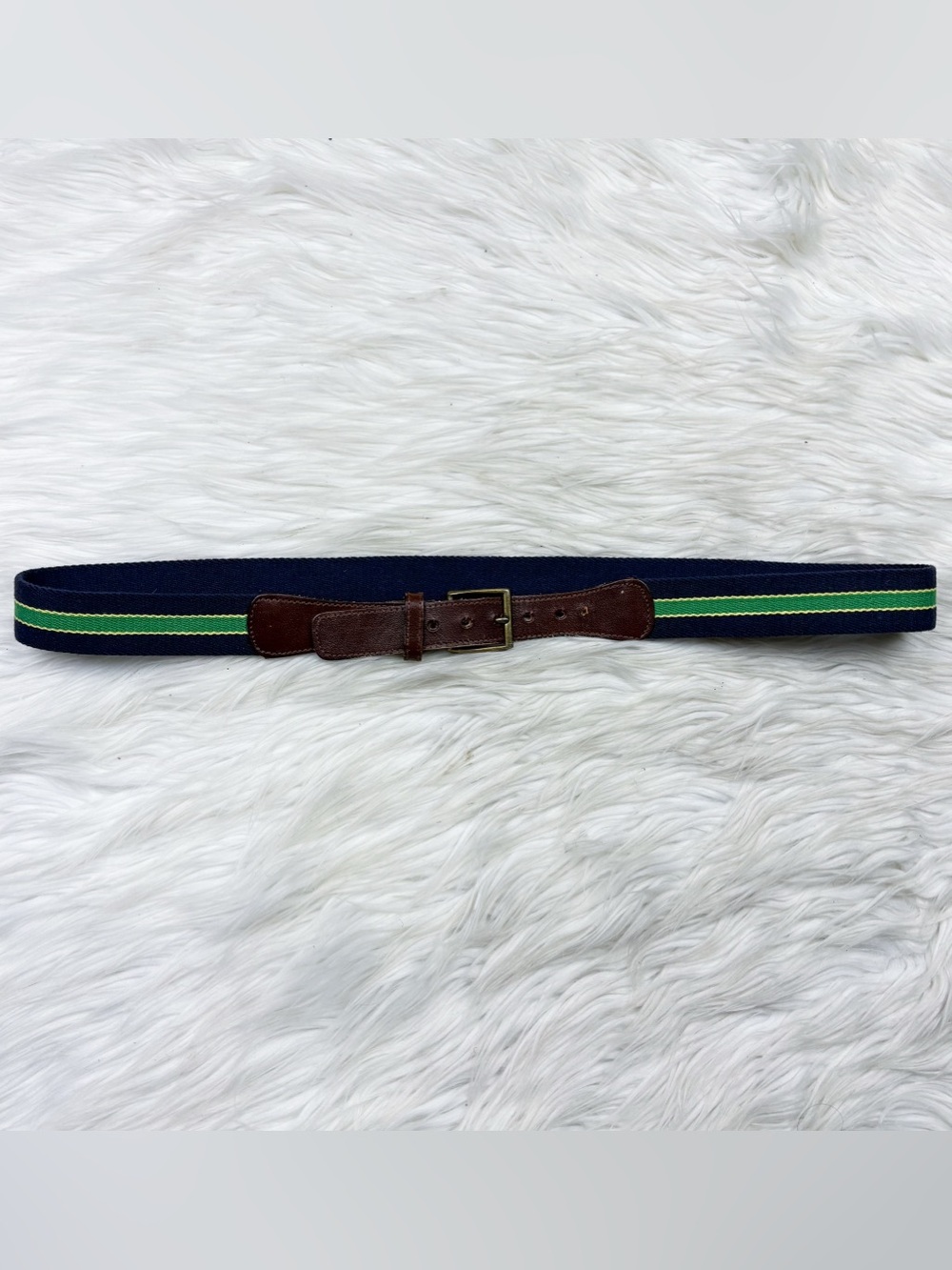 Vintage Gant Surcingle Web Striped Woven Knit Belt Navy Blue Green Preppy Mens